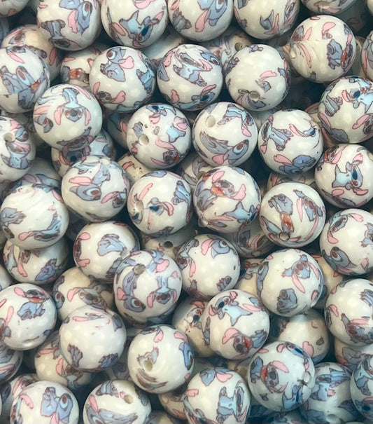 Baby Blue Alien 15mm Printed Bead