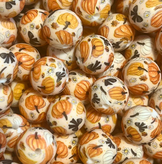 Pumpkins Fall 15mm Printed Bead