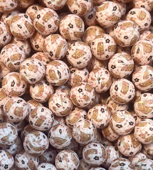Daisy Iced coffee 15mm Printed Bead