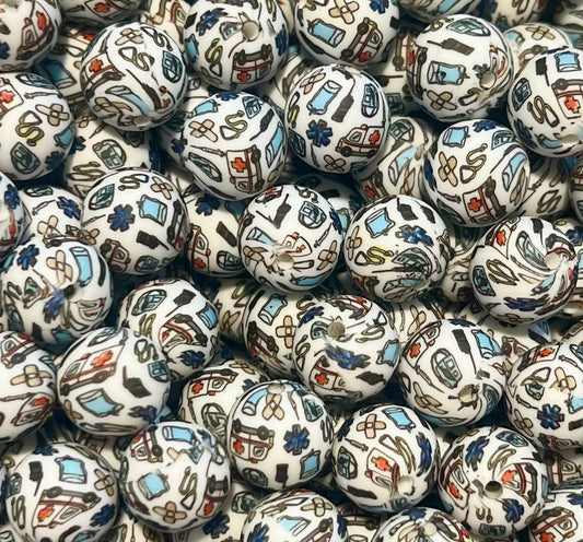Ambulance 15mm Printed Bead