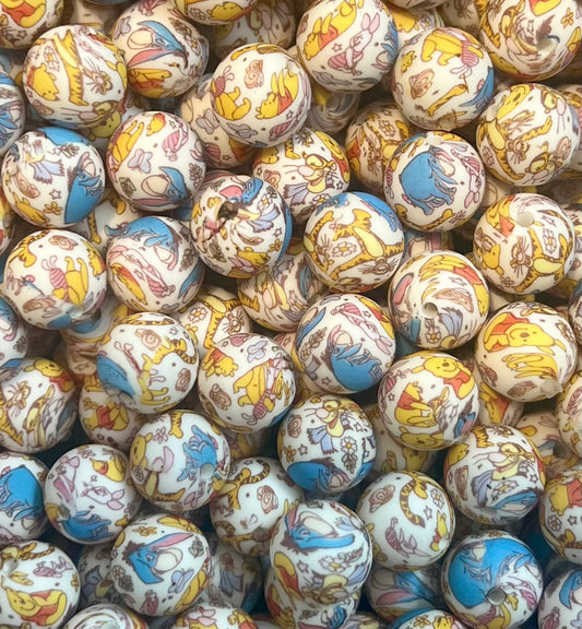 Yellow Bear and Friends 15mm Printed Bead