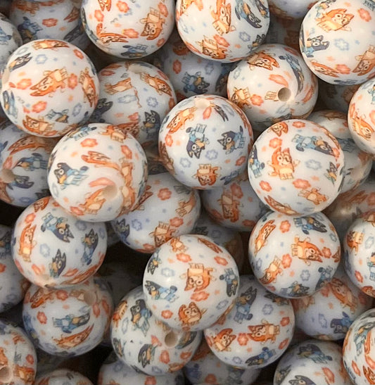 Blue & Orange Dogs - 15mm Beads