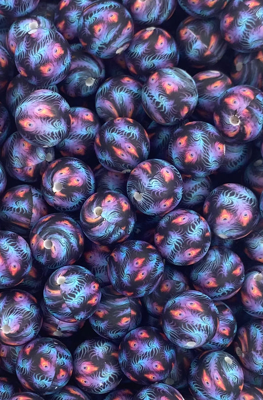 Peacock 15mm Printed Bead - CTS Exclusive