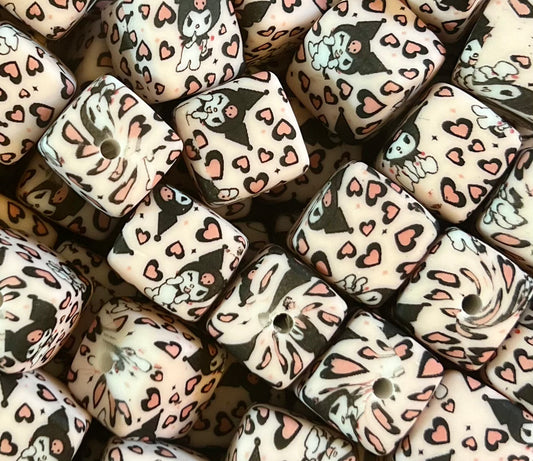 Cat Heart 14mm Square Bead