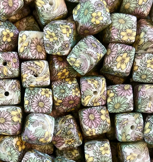 Pastel Daisy 14mm Square Bead