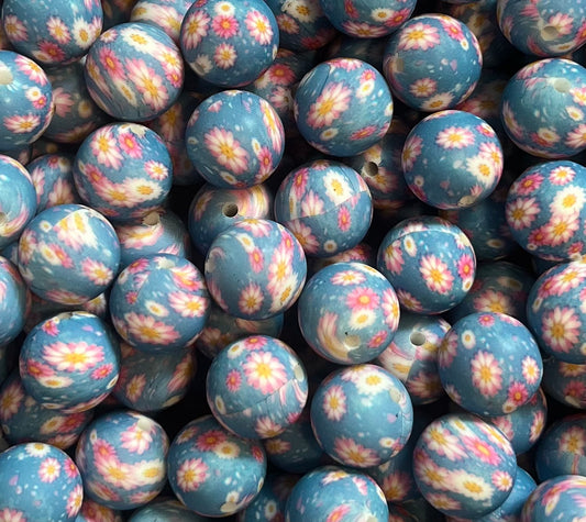 Blue Spring Garden Flowers - 15mm Beads