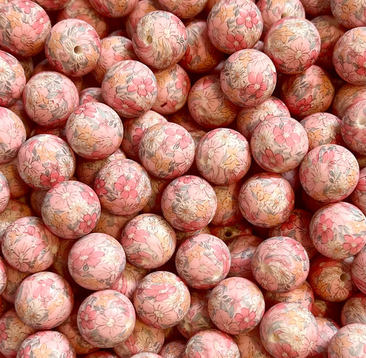 Pink Spring Garden Flowers - 15mm Beads