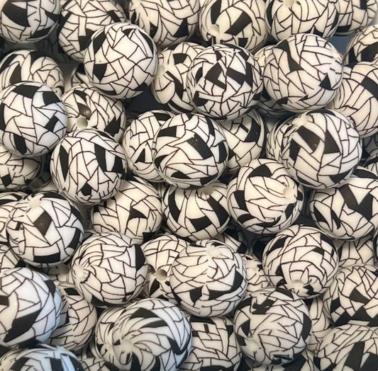 Black and White Stain Glass Printed 15mm Beads