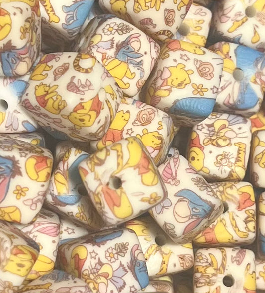 Yellow Bear and Friends 14mm Square Bead
