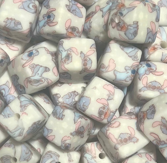 Baby Blue Alien 14mm Square Bead