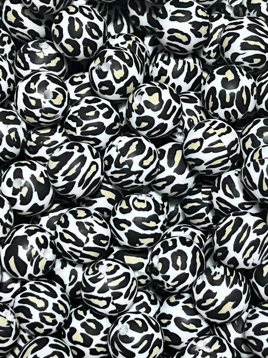 White Leopard Printed 15mm Beads