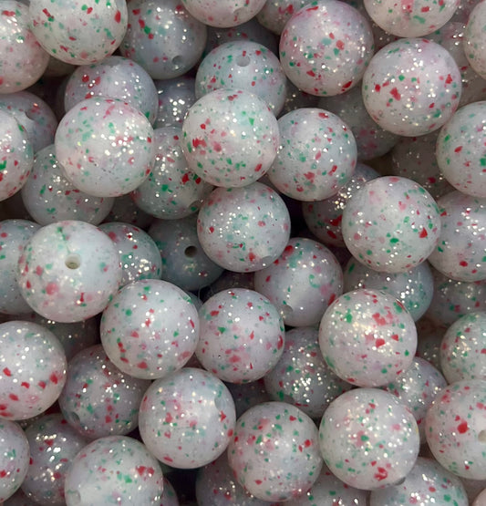 Icy Peppermint Bark Glitter 15mm Bead - Rainbow Palette Beads