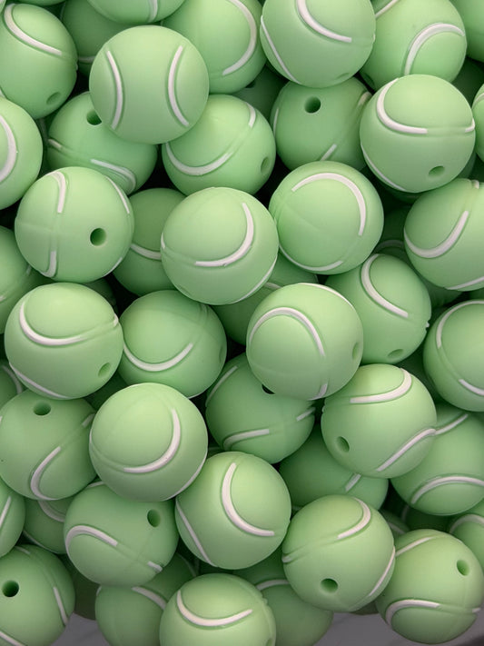 Tennis Balls 15mm Printed Bead