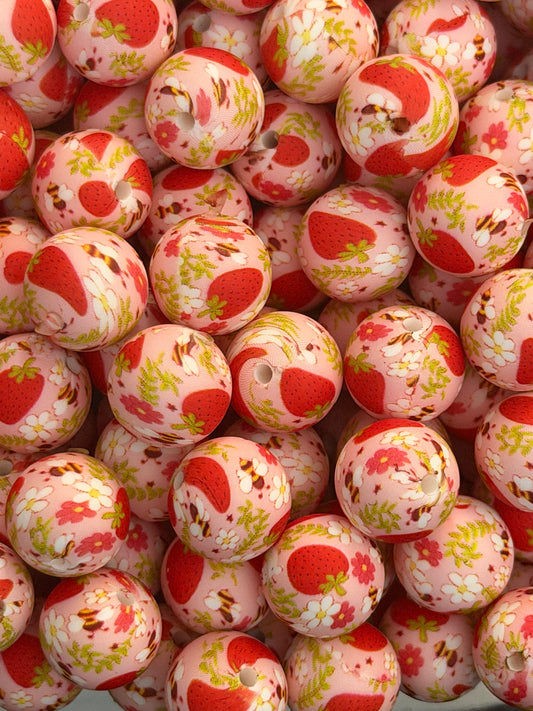 Strawberry Bee 15mm Printed Bead