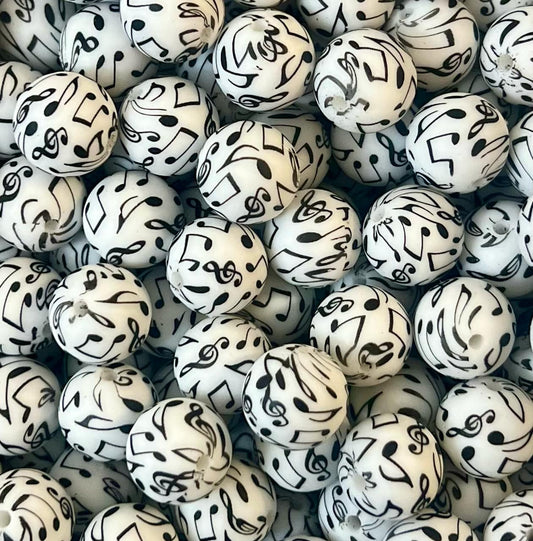 Music Notes Printed 15mm Bead