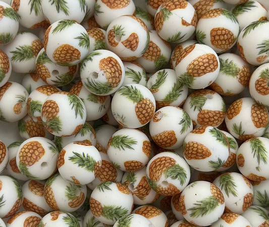 Pineapple Printed 15mm Beads