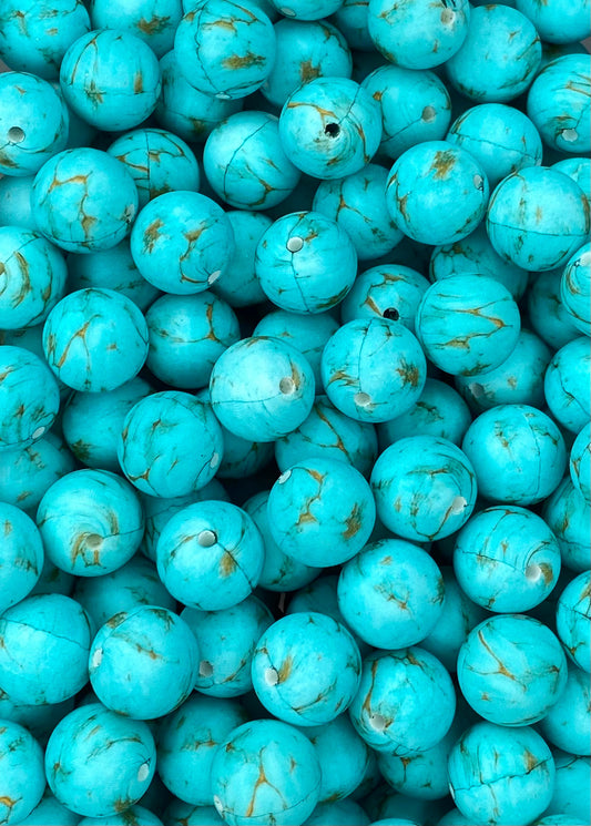 Turquoise Stone Printed 15mm Bead